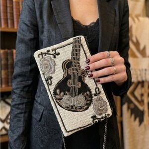 NWT Mary Frances Hand-Beaded Guitar Crossbody Mini clutch Purse